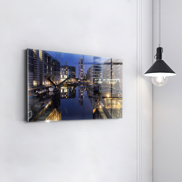 Ceas orizontale de perete din sticlă Orașul iluminat noaptea