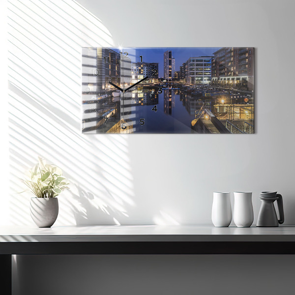 Ceas orizontale de perete din sticlă Orașul iluminat noaptea