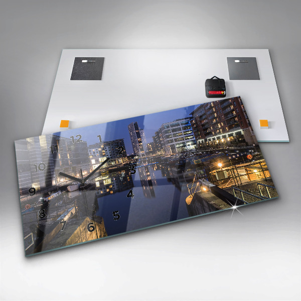 Ceas orizontale de perete din sticlă Orașul iluminat noaptea
