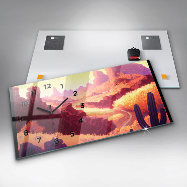 Ceas orizontale de perete din sticlă Ilustrație din deșertul Arizona