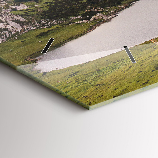 Ceas orizontale de perete din sticlă Lacul și munții Pirinei