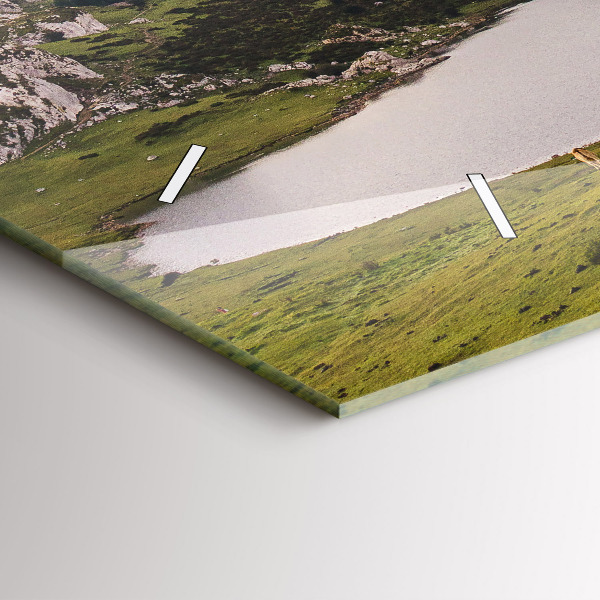 Ceas orizontale de perete din sticlă Lacul și munții Pirinei