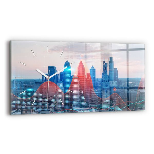 Ceas orizontale de perete din sticlă Zgârie-nori din Philadelphia