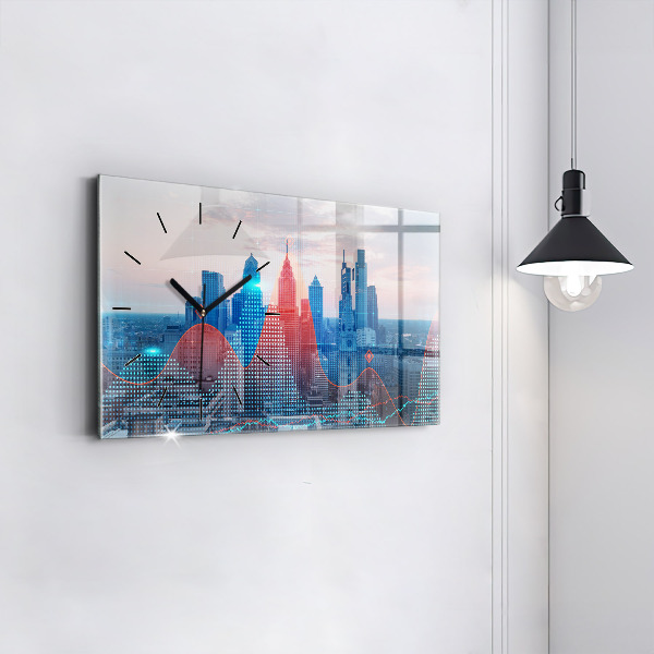 Ceas orizontale de perete din sticlă Zgârie-nori din Philadelphia