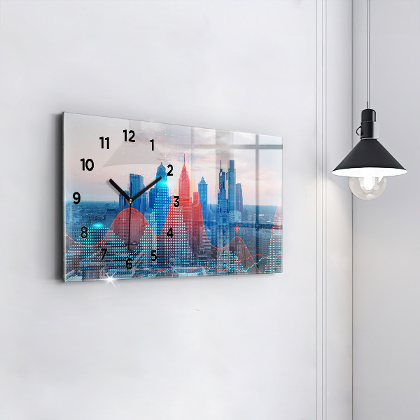 Ceas orizontale de perete din sticlă Zgârie-nori din Philadelphia