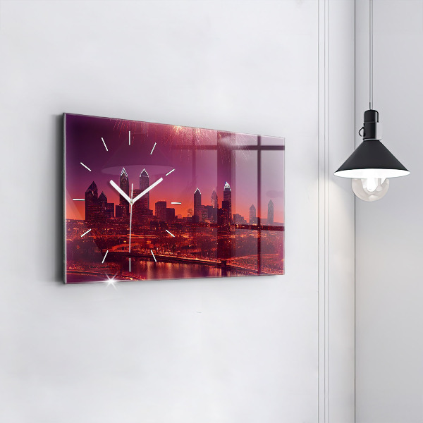 Ceas orizontale de perete din sticlă Oraș noaptea în Philadelphia