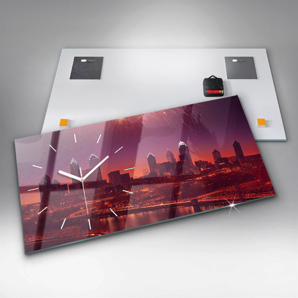 Ceas orizontale de perete din sticlă Oraș noaptea în Philadelphia