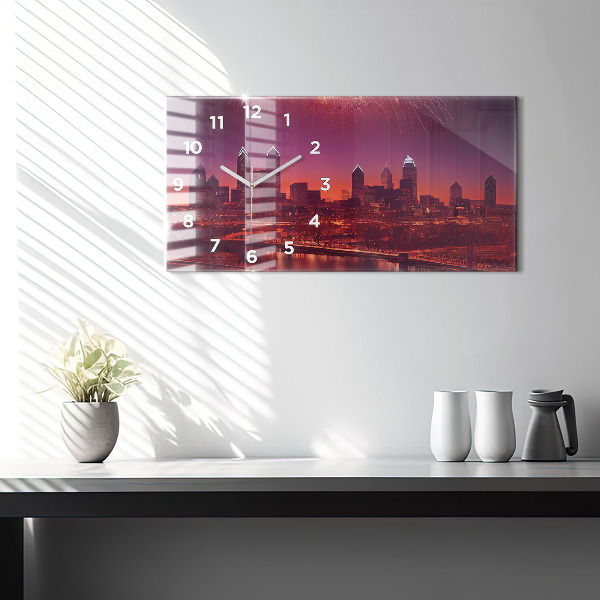 Ceas orizontale de perete din sticlă Oraș noaptea în Philadelphia