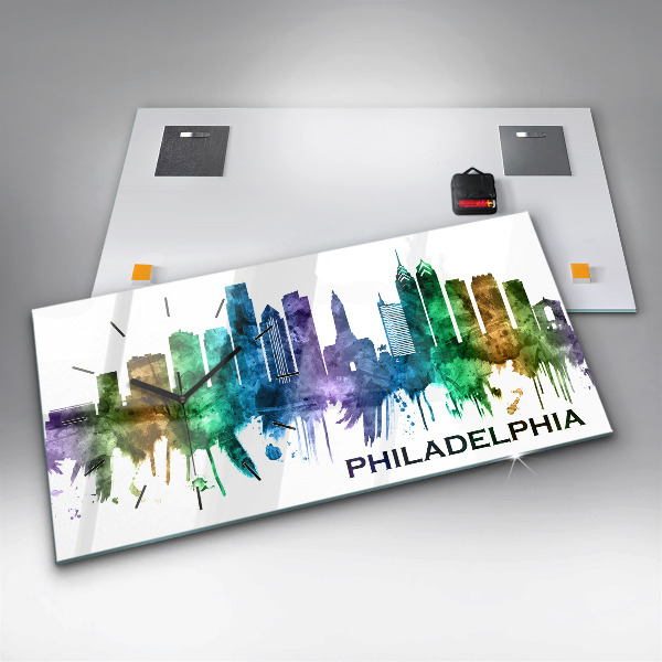 Ceas orizontale de perete din sticlă Filadelfia colorată