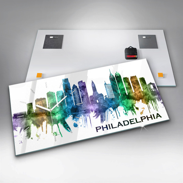 Ceas orizontale de perete din sticlă Filadelfia colorată