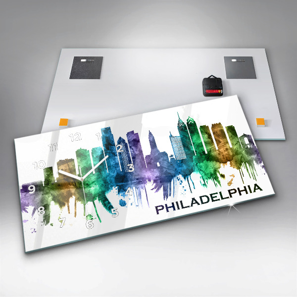 Ceas orizontale de perete din sticlă Filadelfia colorată