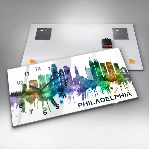 Ceas orizontale de perete din sticlă Filadelfia colorată