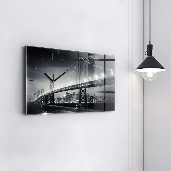 Ceas orizontale de perete din sticlă Pod noaptea San Francisco
