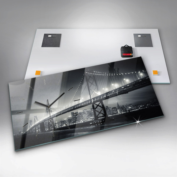 Ceas orizontale de perete din sticlă Pod noaptea San Francisco