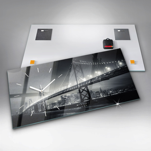 Ceas orizontale de perete din sticlă Pod noaptea San Francisco