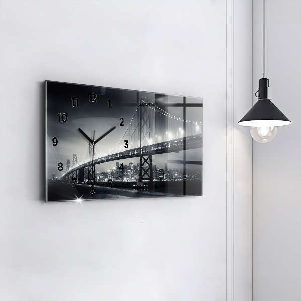Ceas orizontale de perete din sticlă Pod noaptea San Francisco
