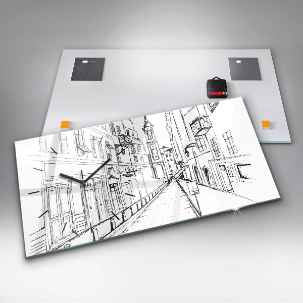 Ceas orizontale de perete din sticlă Desen al orașului Provence