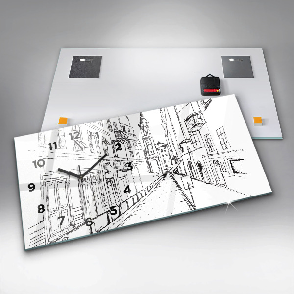 Ceas orizontale de perete din sticlă Desen al orașului Provence