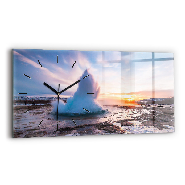 Ceas orizontale de perete din sticlă Gheizerul de pe insula Islanda