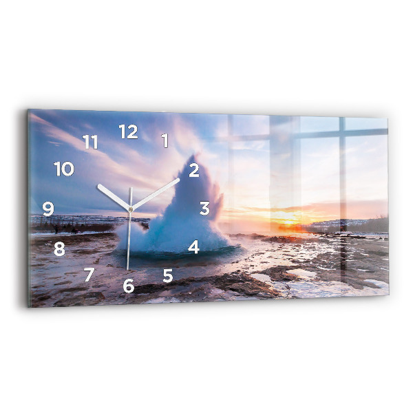 Ceas orizontale de perete din sticlă Gheizerul de pe insula Islanda