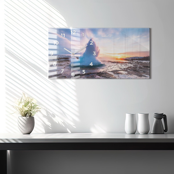 Ceas orizontale de perete din sticlă Gheizerul de pe insula Islanda