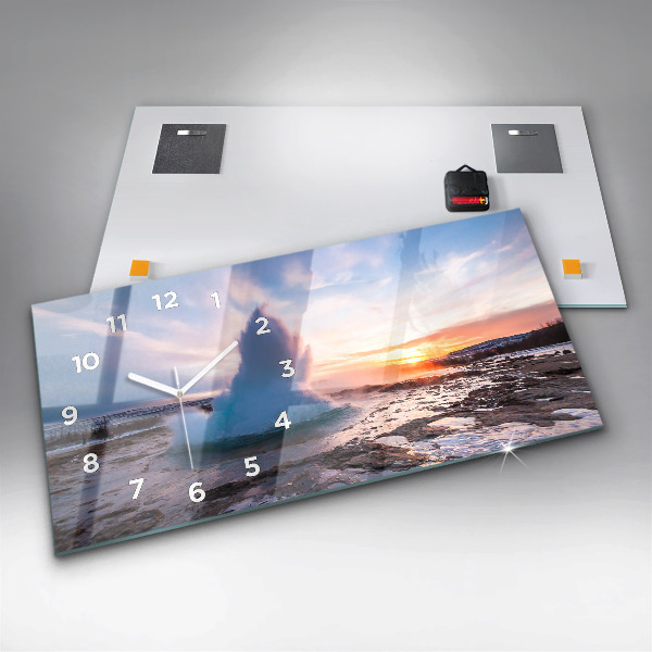 Ceas orizontale de perete din sticlă Gheizerul de pe insula Islanda