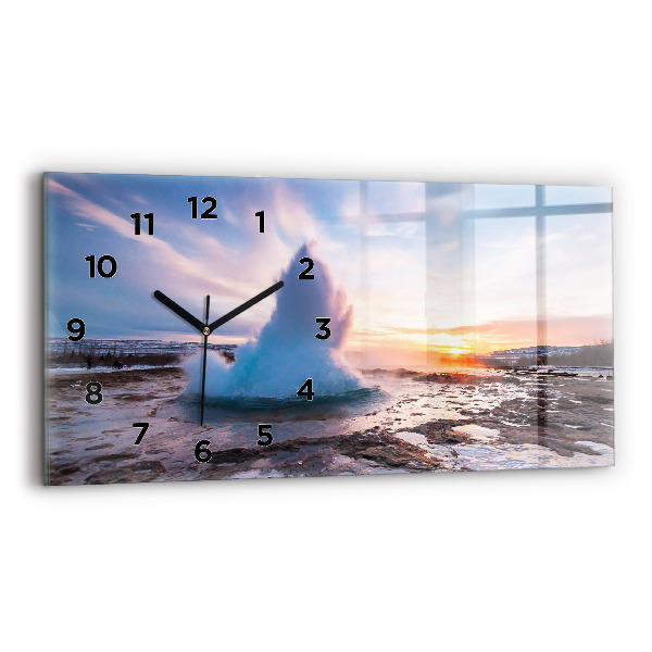 Ceas orizontale de perete din sticlă Gheizerul de pe insula Islanda