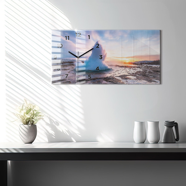 Ceas orizontale de perete din sticlă Gheizerul de pe insula Islanda