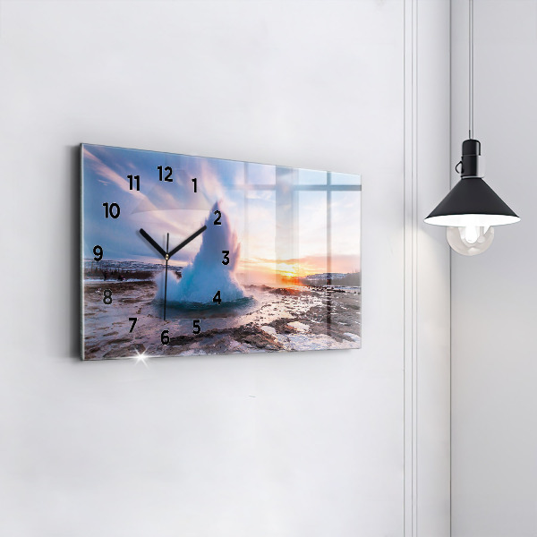 Ceas orizontale de perete din sticlă Gheizerul de pe insula Islanda