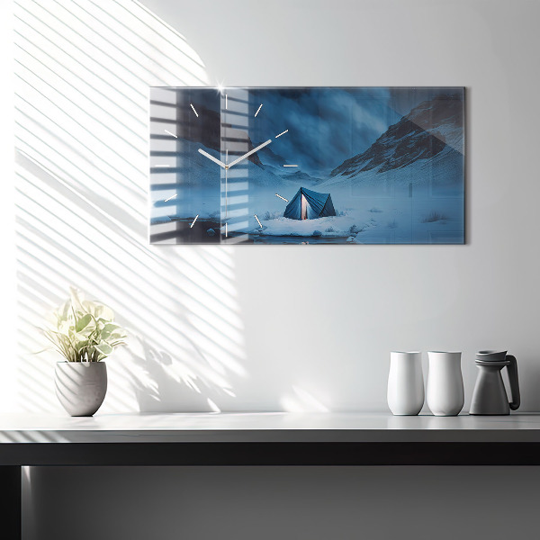 Ceas orizontale de perete din sticlă Cort în munții Islandei