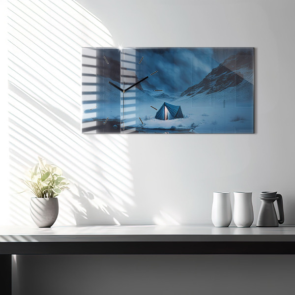 Ceas orizontale de perete din sticlă Cort în munții Islandei