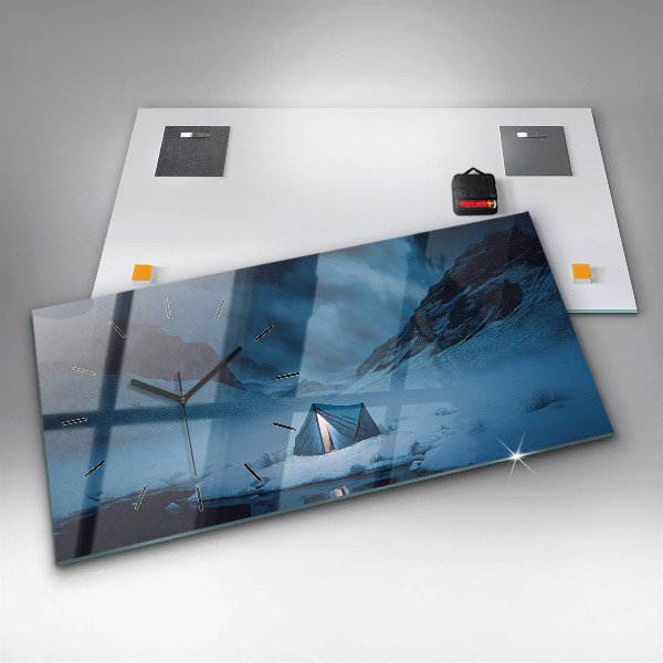 Ceas orizontale de perete din sticlă Cort în munții Islandei