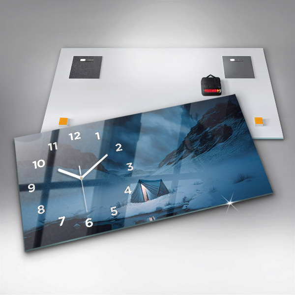 Ceas orizontale de perete din sticlă Cort în munții Islandei