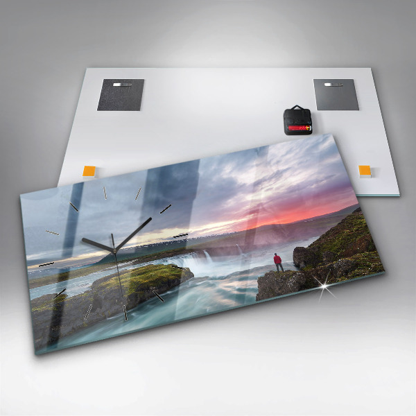 Ceas orizontale de perete din sticlă Peisaj cu o cascadă