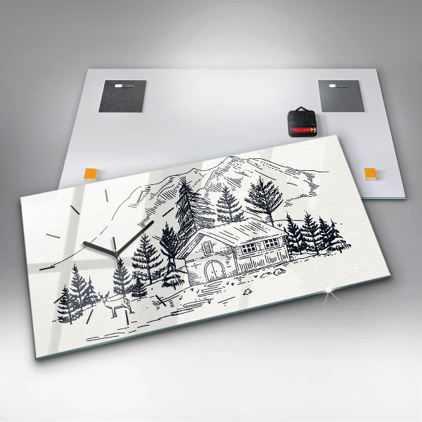 Ceas orizontale de perete din sticlă Oraș de desene animate