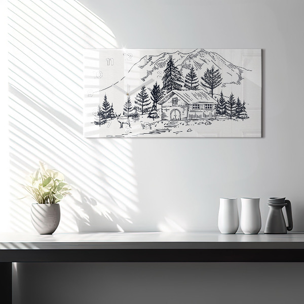 Ceas orizontale de perete din sticlă Oraș de desene animate