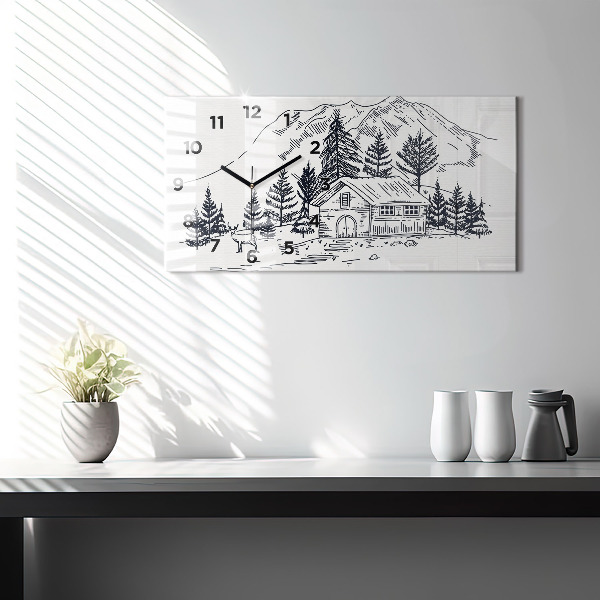 Ceas orizontale de perete din sticlă Oraș de desene animate