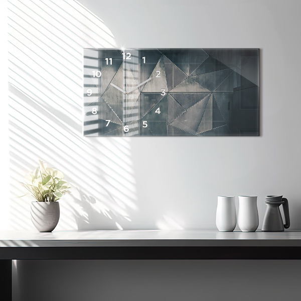 Ceas orizontale de perete din sticlă Triunghiuri abstracte metalice
