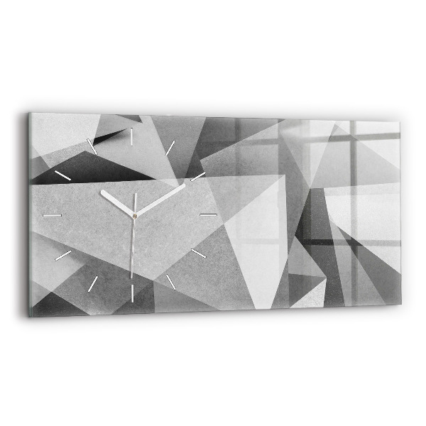 Ceas orizontale de perete din sticlă Abstracție geometrică gri