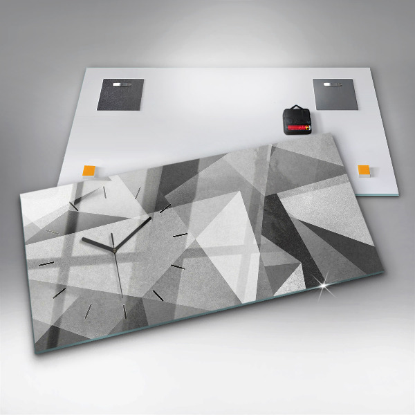 Ceas orizontale de perete din sticlă Abstracție geometrică gri