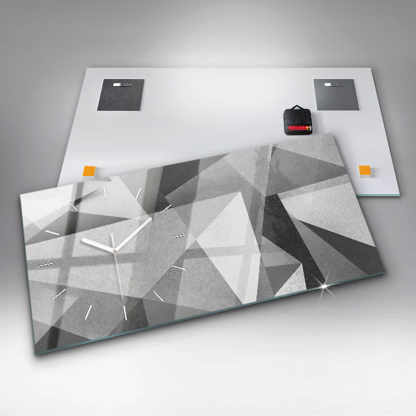 Ceas orizontale de perete din sticlă Abstracție geometrică gri