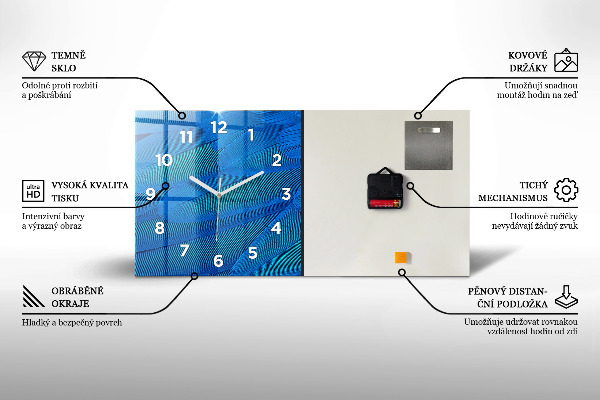 Ceas orizontale de perete din sticlă Abstracție geometrică gri