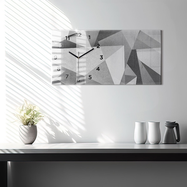 Ceas orizontale de perete din sticlă Abstracție geometrică gri