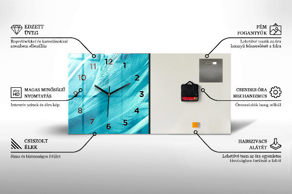 Ceas orizontale de perete din sticlă Abstracție geometrică gri