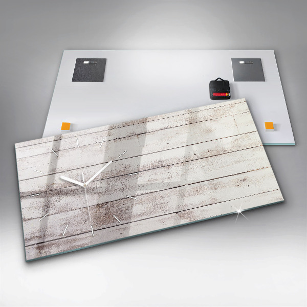 Ceas orizontale de perete din sticlă Scânduri din lemn strălucitor