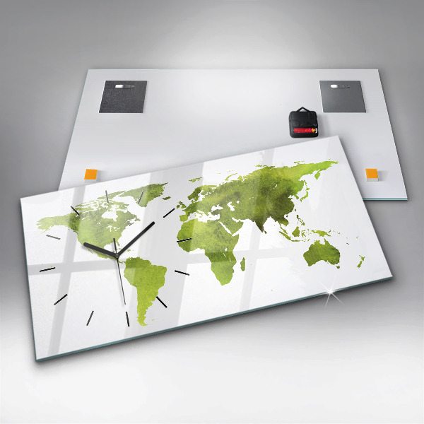 Ceas orizontale de perete din sticlă Harta lumii acuarela