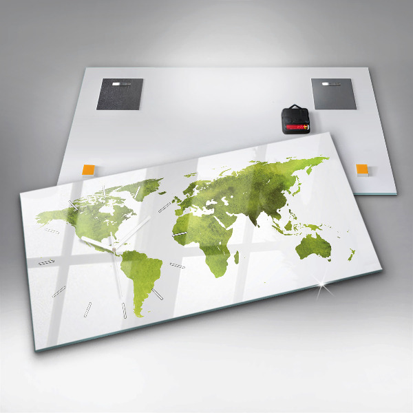 Ceas orizontale de perete din sticlă Harta lumii acuarela