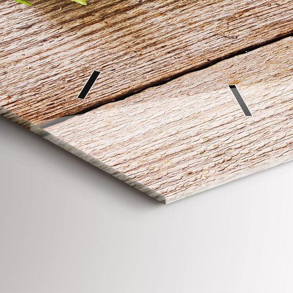 Ceas orizontale de perete din sticlă Flori pe lemn