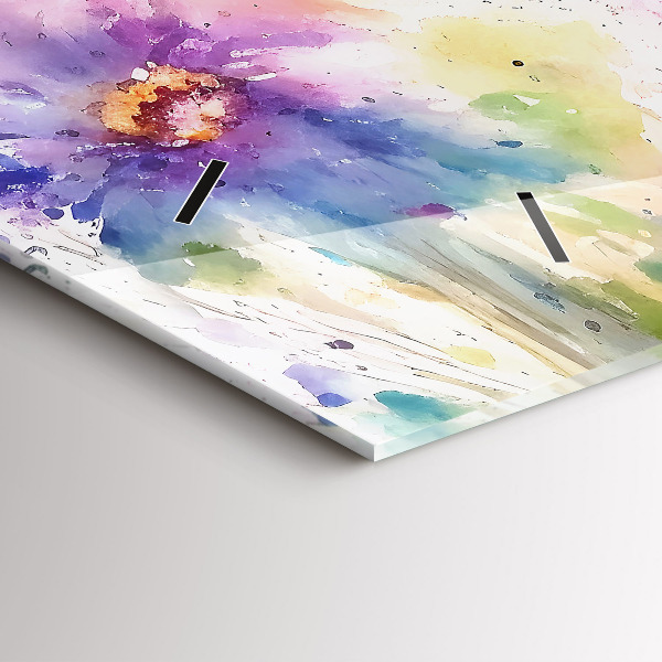 Ceas orizontale de perete din sticlă Flori pictate