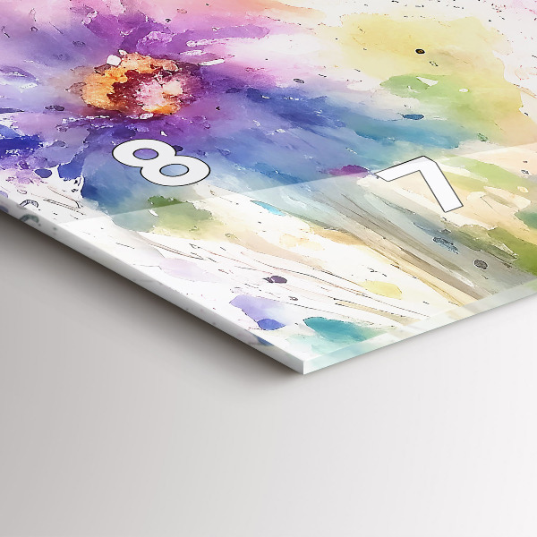 Ceas orizontale de perete din sticlă Flori pictate